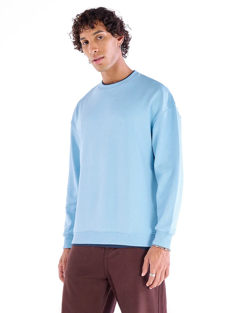bewakoof Men's Blue Oversized Sweatshirt